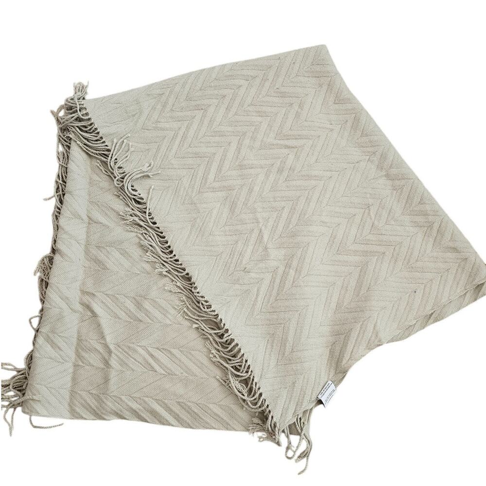 Charisma Womens Extra Large 75" Long Shawl Scarf Ivory Tan Chevron Print Fringe